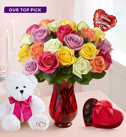 Two Dozen Assorted Roses for Romance